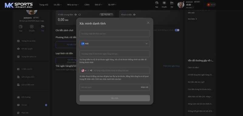tất cả người chơi tại mksport phải xác minh tài khoản trước khi thực hiện rút tiền